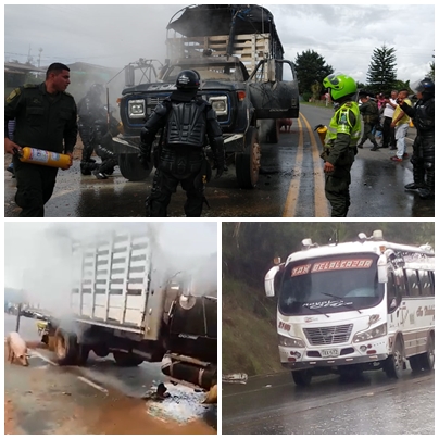 CAMION Y BUSETA INCINERADOS