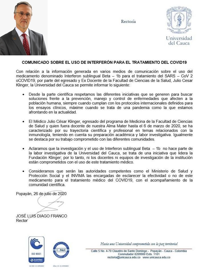 Unicauca Comunicado rector